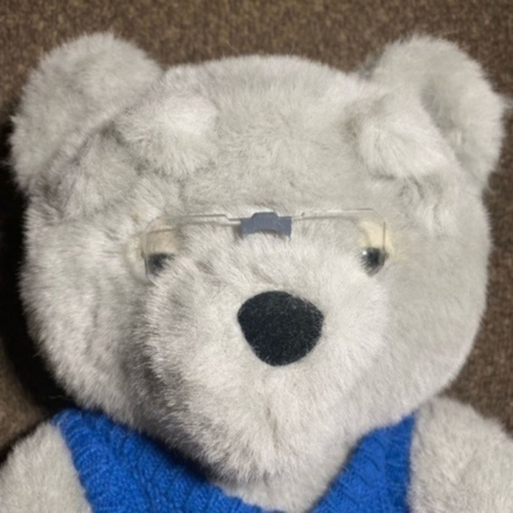 Dakin 1984 vintage Dakin Grandpa bear with glasses and blue sweater.  EUC​​​